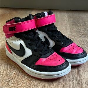 Nike Court Borough Mid 2‎ Kids Black White Pink High Top Sneakers Excellent